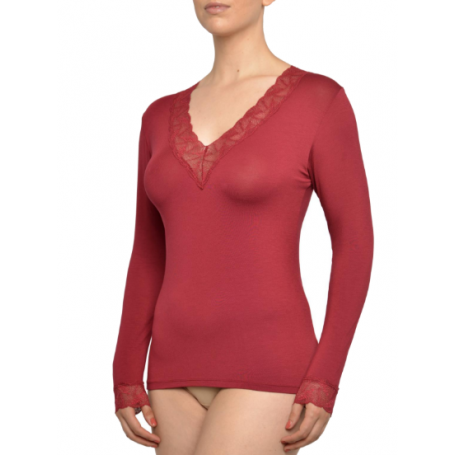 Camisola com Decote em V Rendada