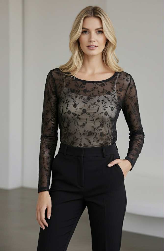 Camisola Trabalhada com Flores Transparente