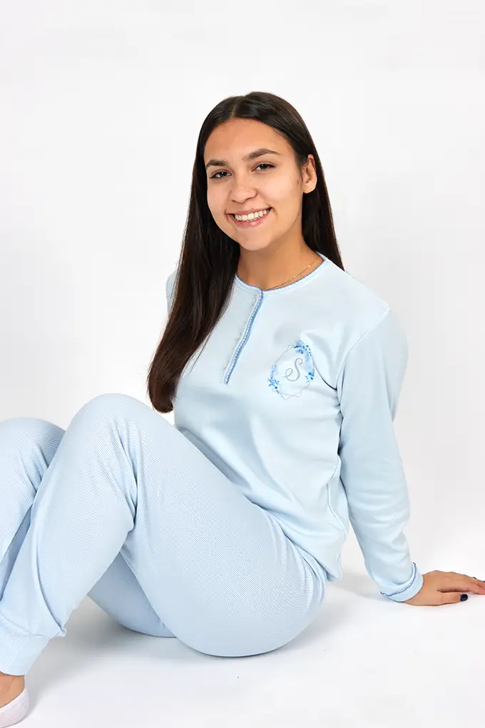 Pijama de Senhora Com Carda Azul