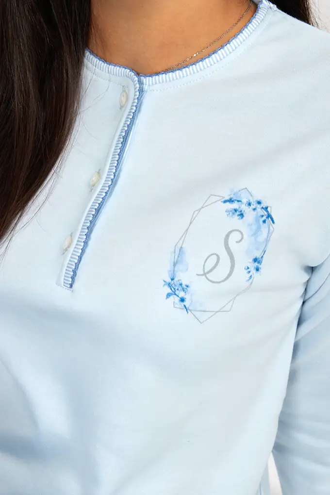 Pijama de Senhora Com Carda Azul