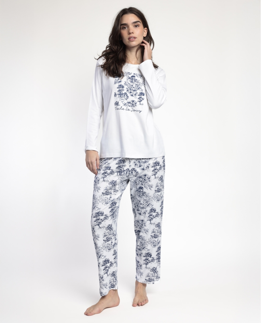 Pijama Senhora Com Manga e Calça 100% Algodão