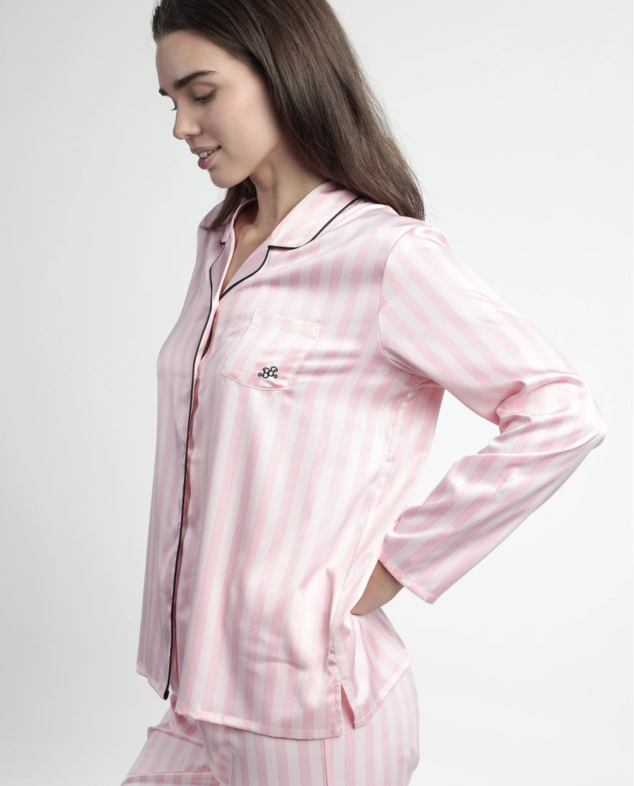 Pijama de Cetim Aberto com Manga e Calça da Barbie